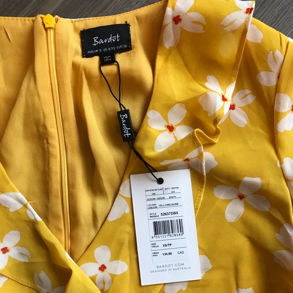 Host Pick 🎉 NWT* Bardot Yellow Floral Marigold Dress $134* Size XS - Picture 3 of 7